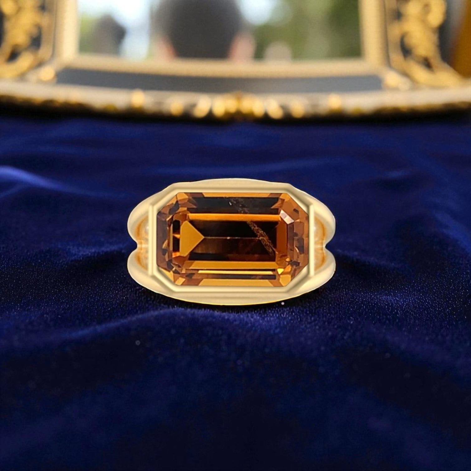 Ethically Mined Emerald Cut Orange Tourmaline Ring in 14k Yellow Gold - Petra Star
