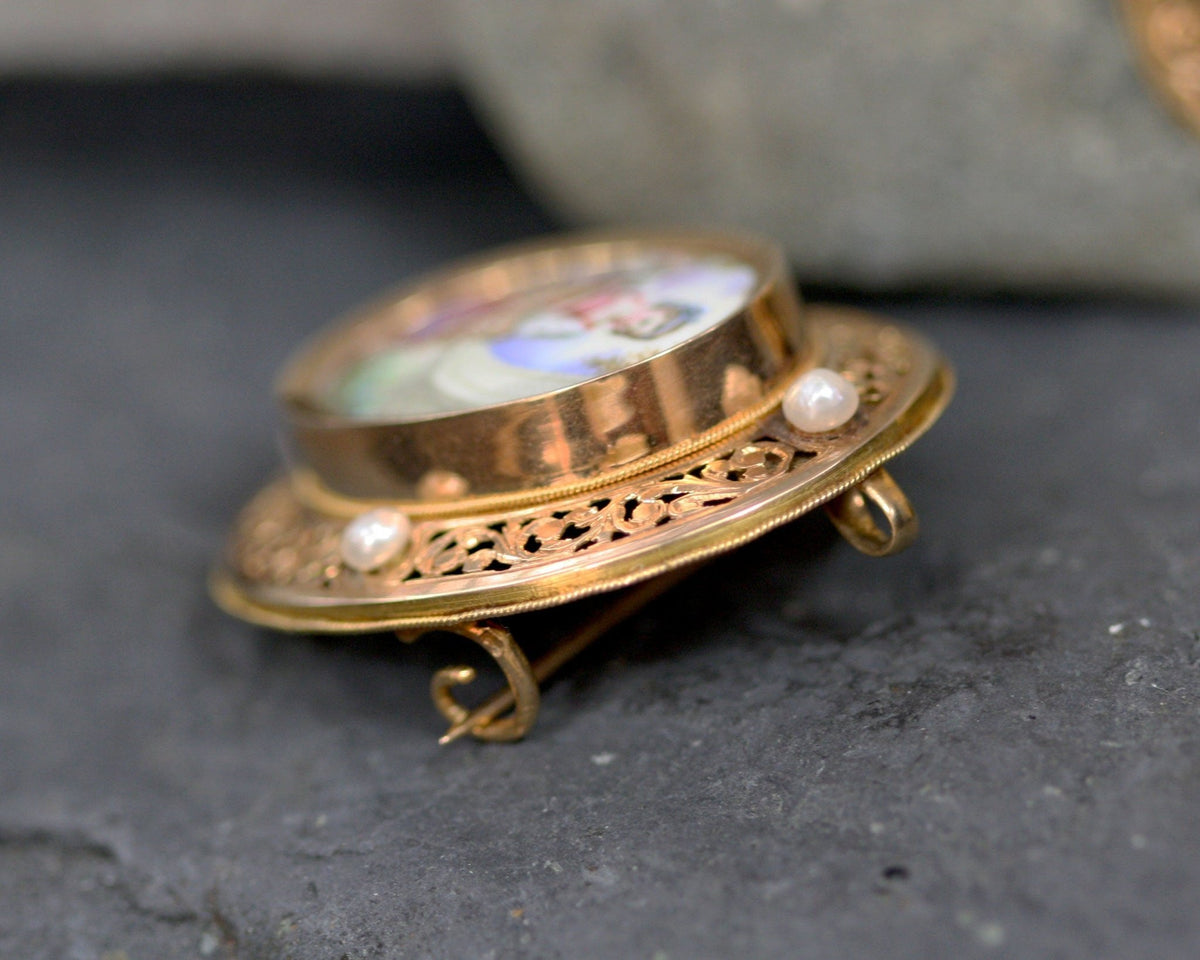 Fine French Victorian Painted Porcelain Earrings and Pendant / Brooch Parure - Petra Star