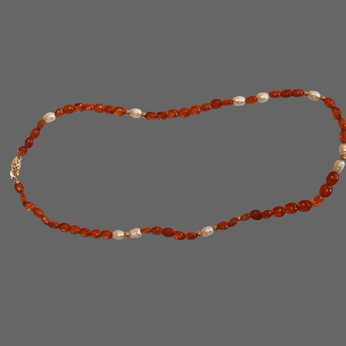 Freshwater Pearl & Spessartite Garnet Necklace with 14k Gold Beads - Petra Star
