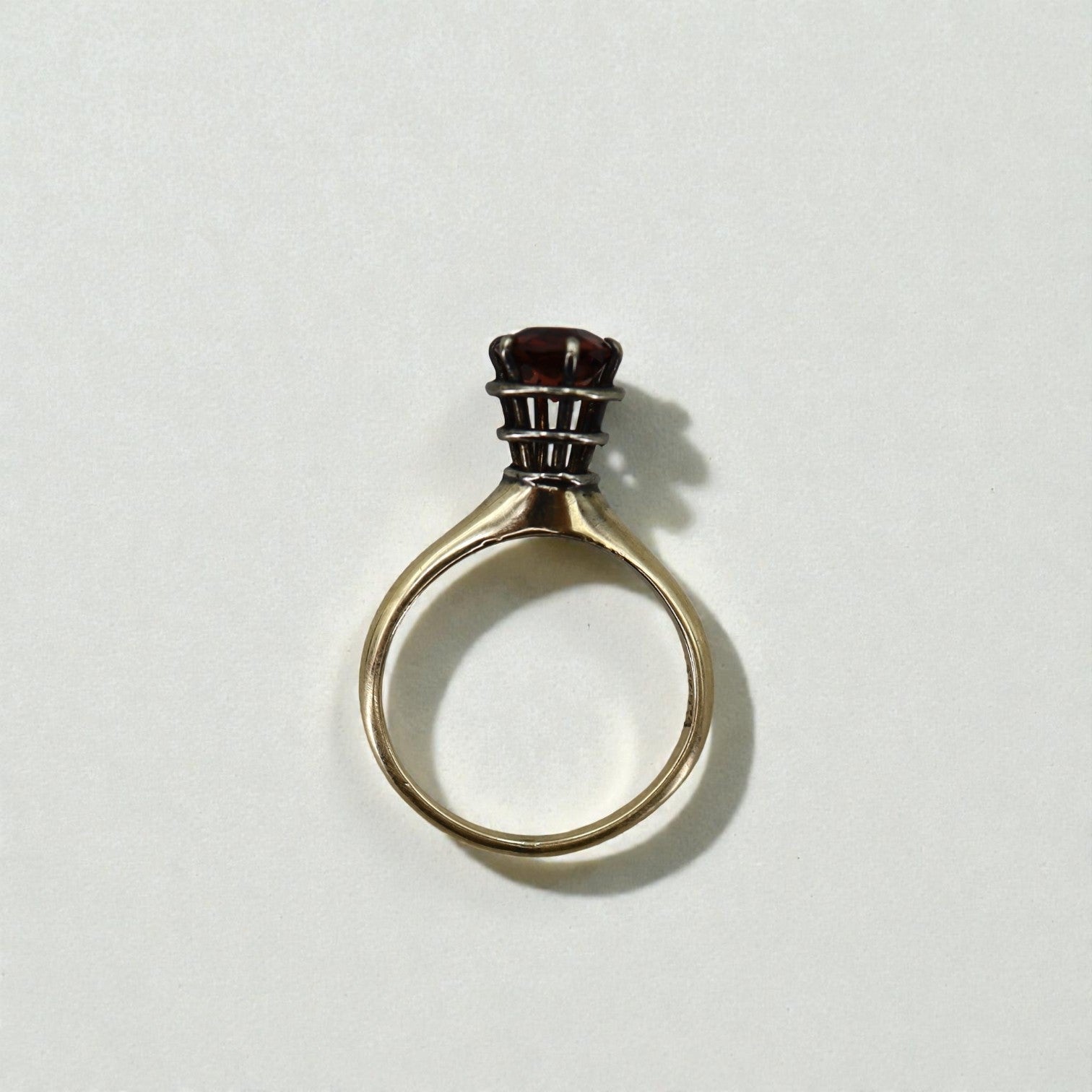 Garnet Spiral Solitaire Ring in 14k Yellow Gold & Silver / Space Age Ring / World's Fair Ring - Petra Star