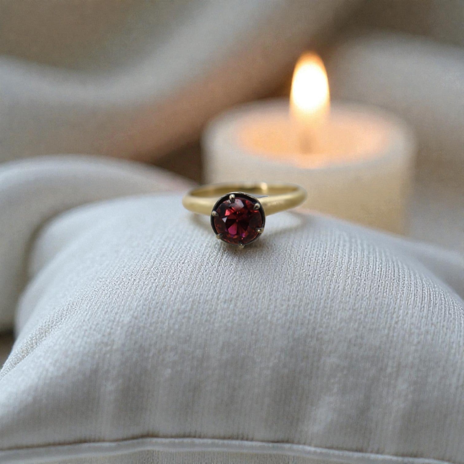 Garnet Spiral Solitaire Ring in 14k Yellow Gold & Silver / Space Age Ring / World's Fair Ring - Petra Star
