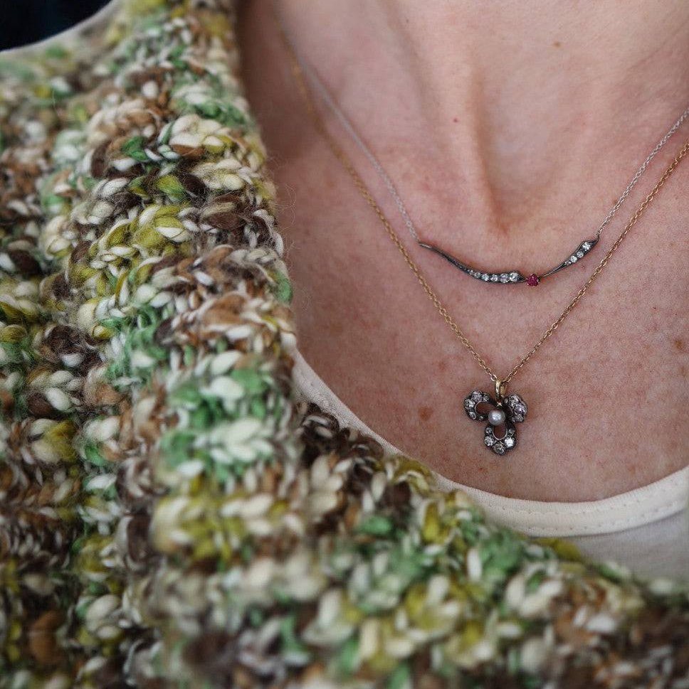 Georgian Diamond & Pearl Flower Pendant - Petra Star