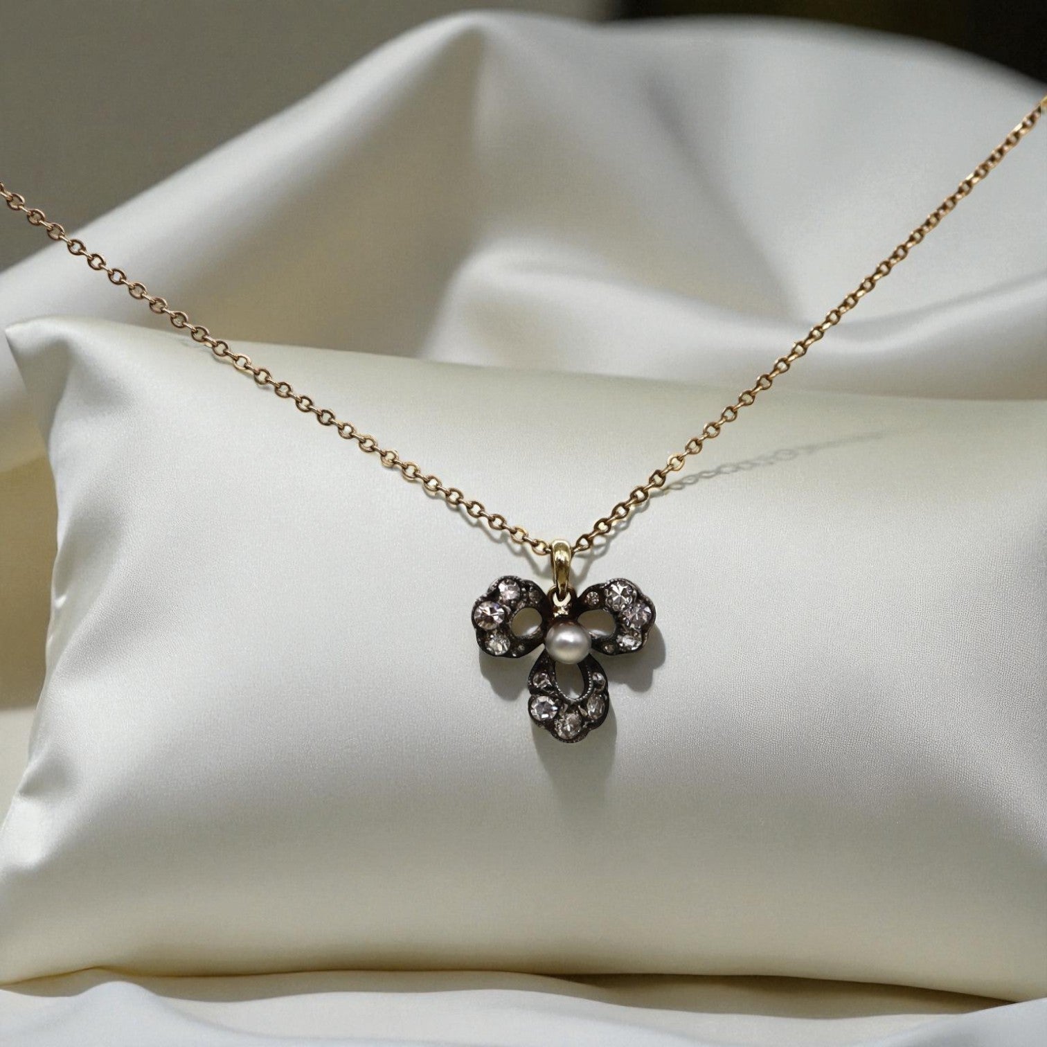 Georgian Diamond & Pearl Flower Pendant - Petra Star