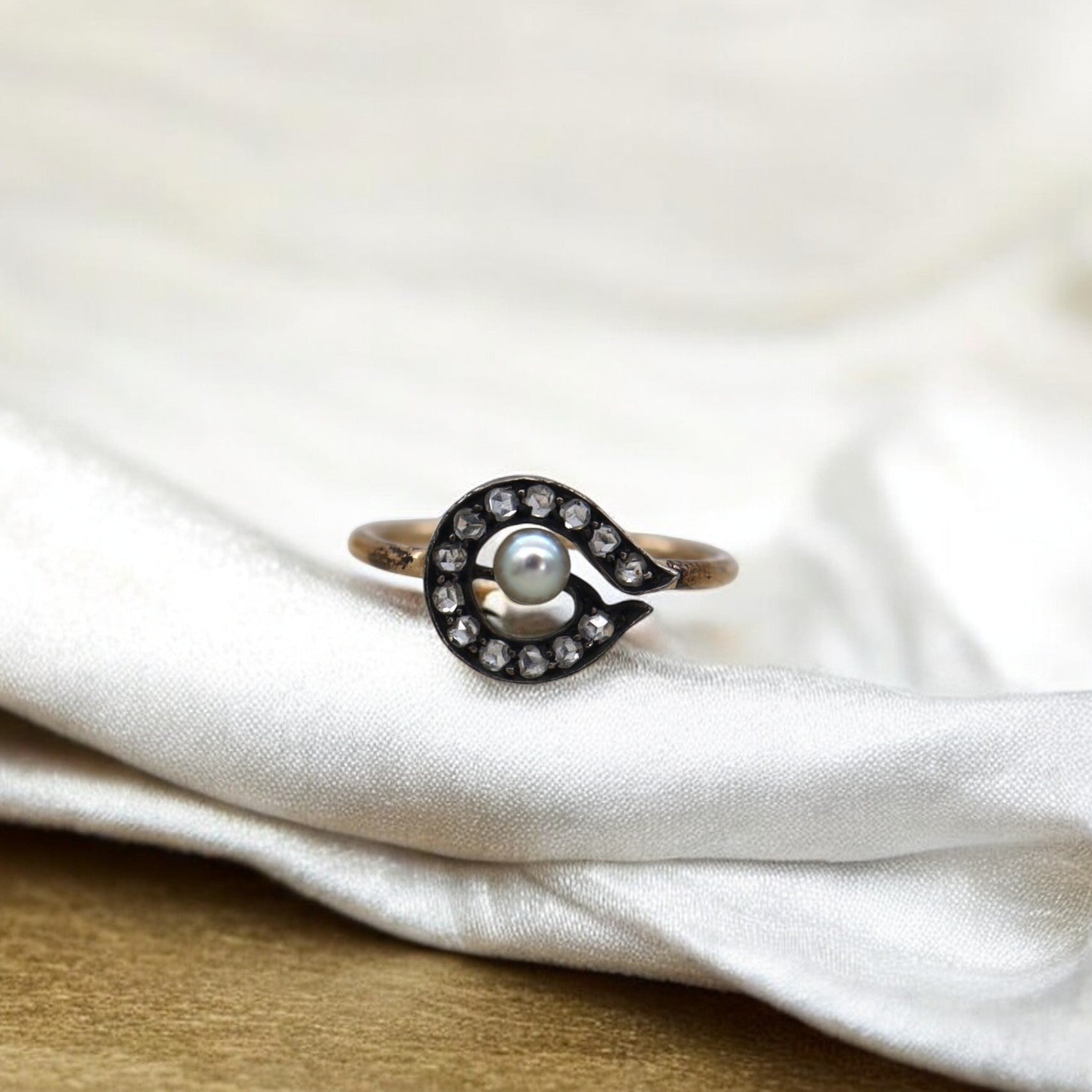 Georgian Diamond & Pearl Ring - Petra Star