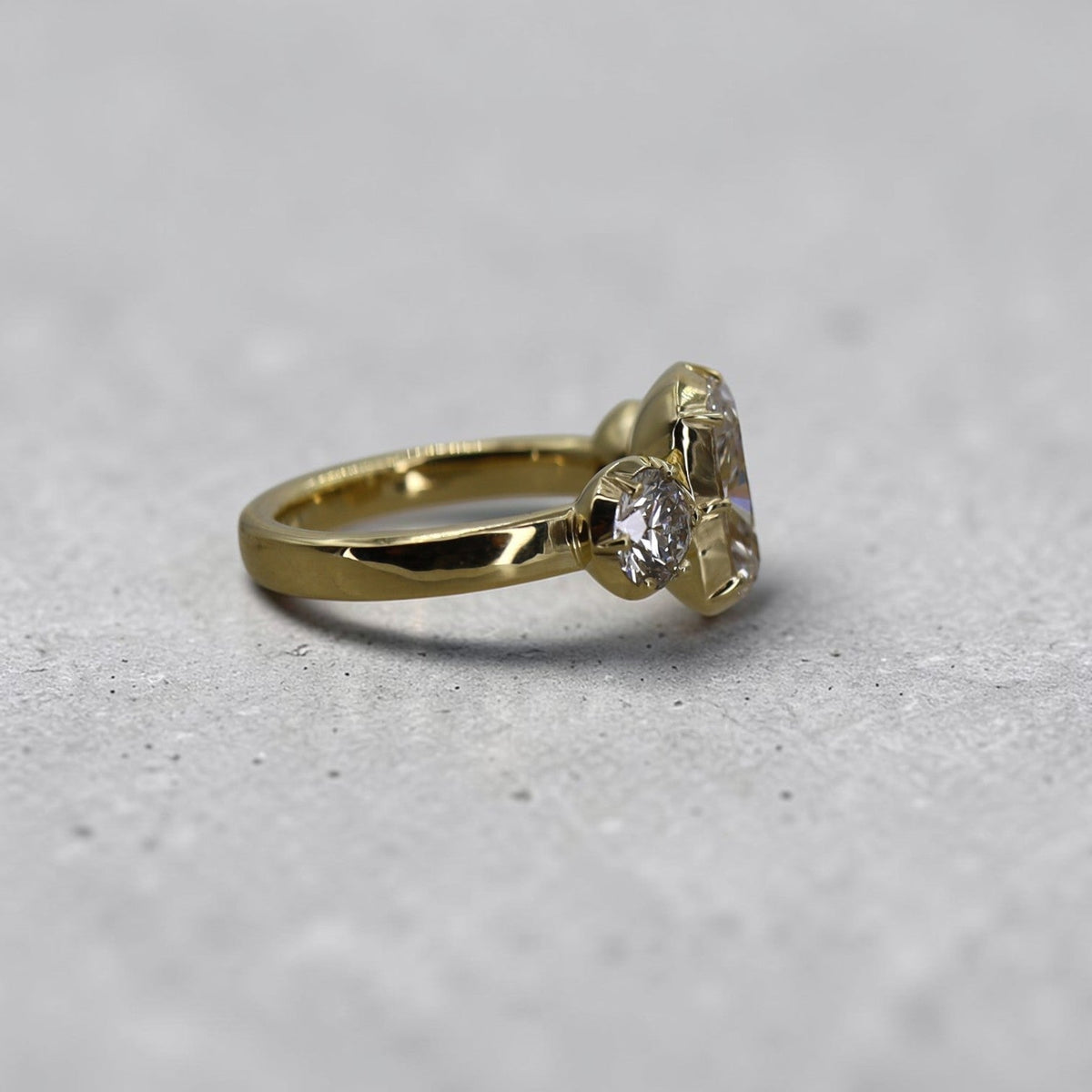 Georgian Inspired Three Stone Collet Setting in 18k Yellow Gold 4.24 cts of Diamonds - Petra Star