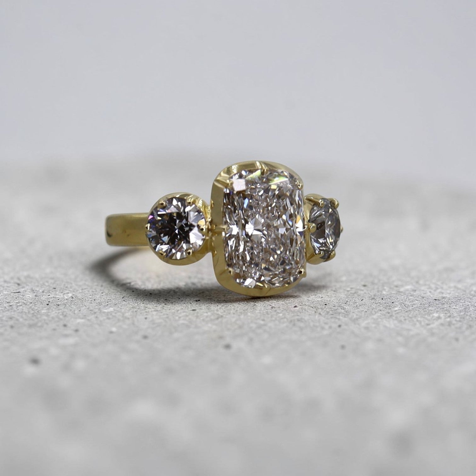 Georgian Inspired Three Stone Collet Setting in 18k Yellow Gold 4.24 cts of Diamonds - Petra Star