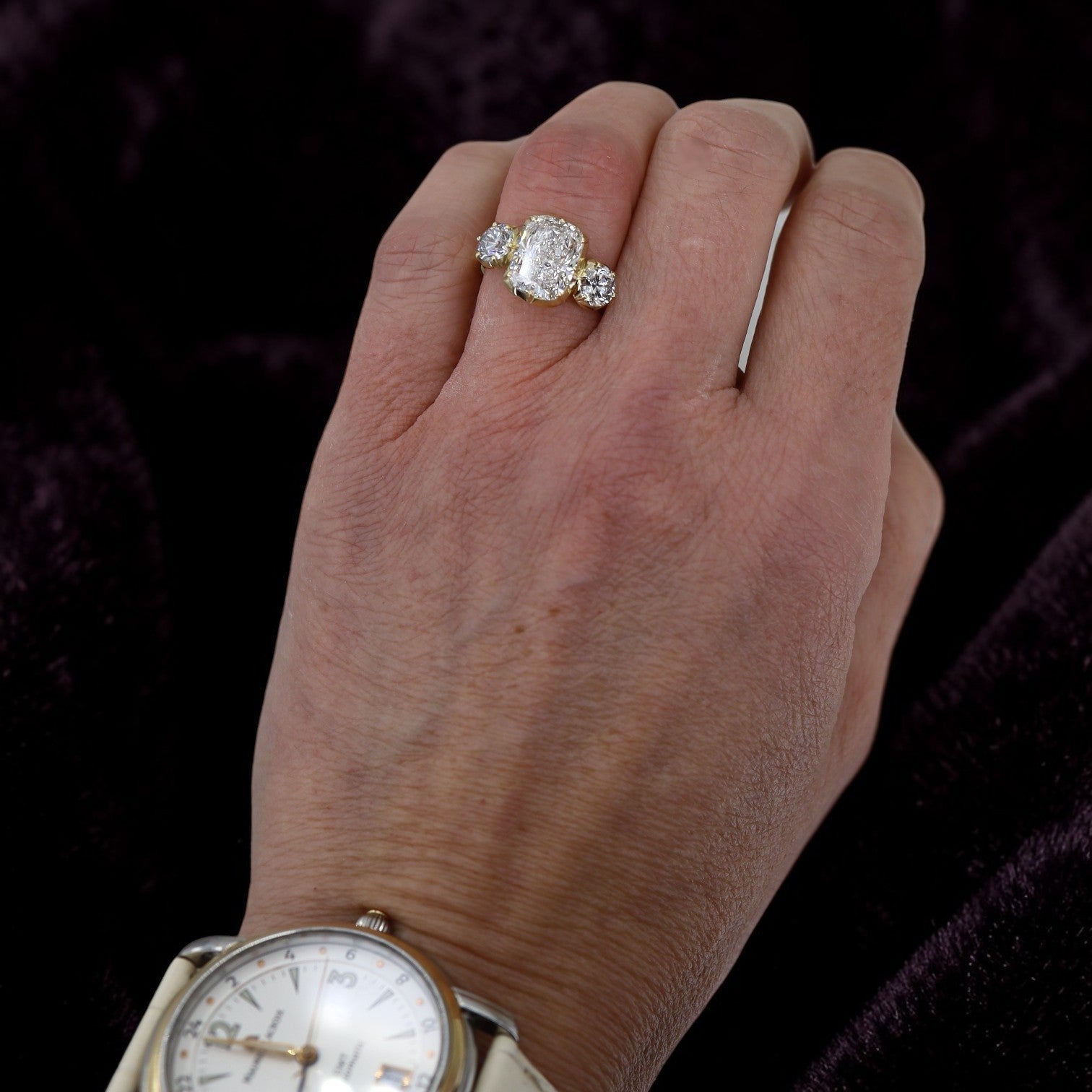 Georgian Inspired Three Stone Collet Setting in 18k Yellow Gold 4.24 cts of Diamonds - Petra Star