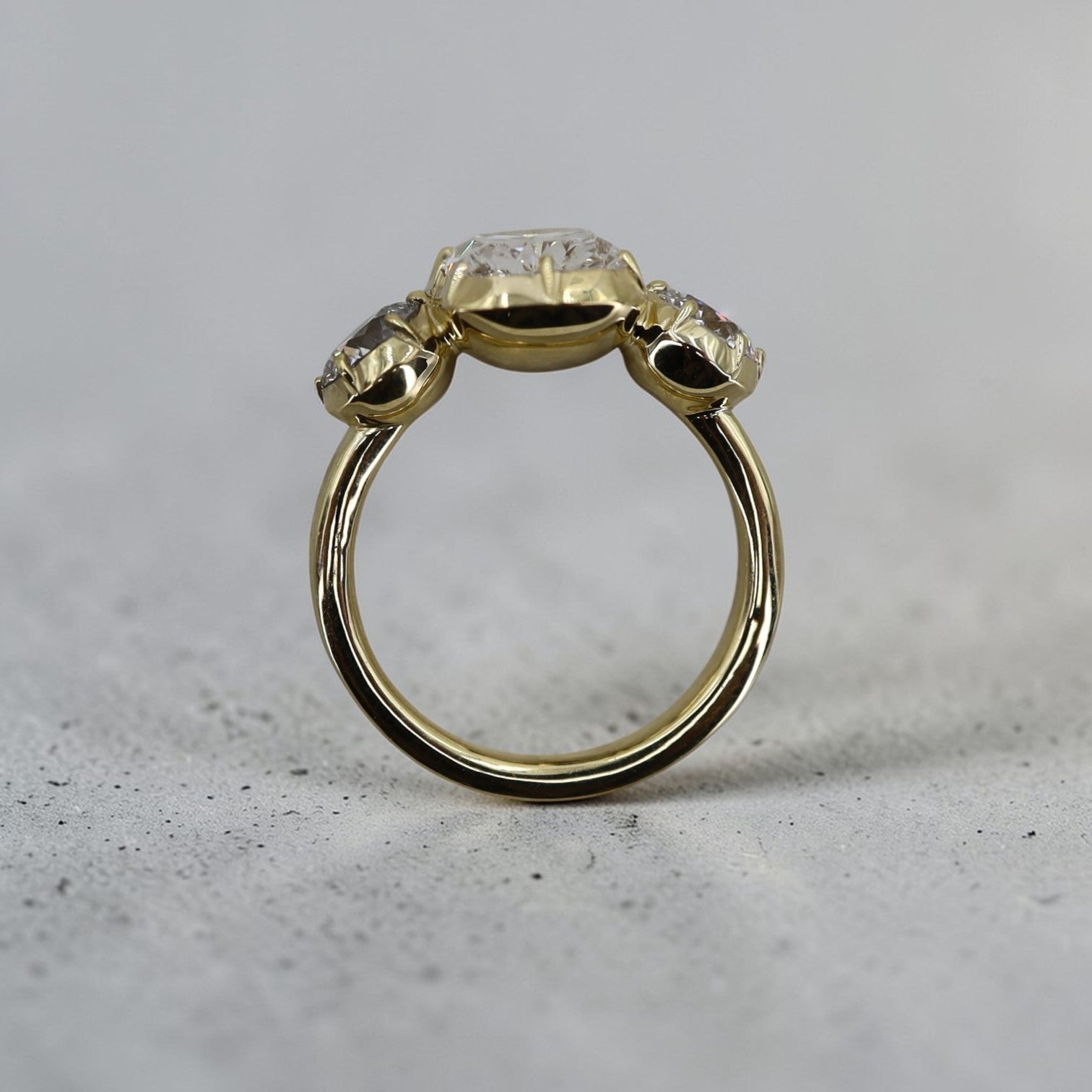 Georgian Inspired Three Stone Collet Setting in 18k Yellow Gold 4.24 cts of Diamonds - Petra Star