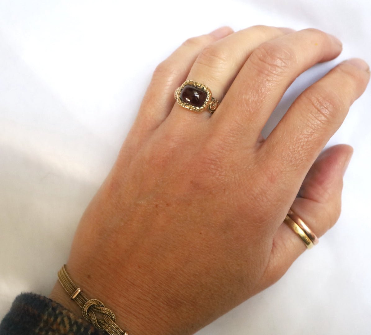 Georgian Memento Mori Mourning Ring with Garnet - Petra Star
