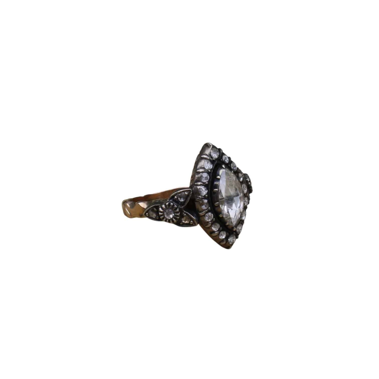 Georgian-Style Marquise Rose-Cut Diamond Ring in Sterling Silver & 14k Rose Gold - Petra Star