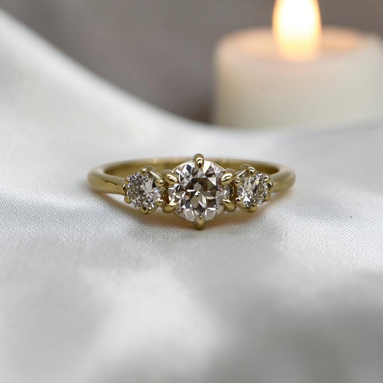 GIA Old European Cut Diamond Ring | 0.80ct Light Fancy Brown | Antique-Inspired Low-Profile 14k Gold - Petra Star
