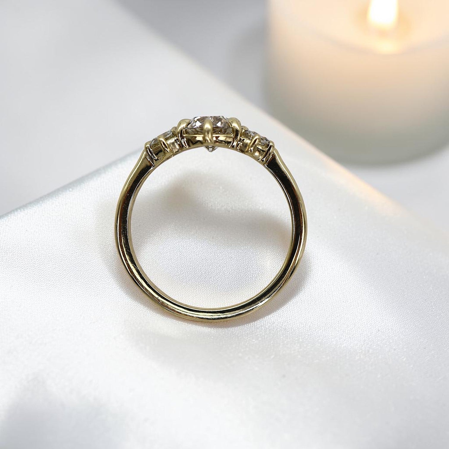 GIA Old European Cut Diamond Ring | 0.80ct Light Fancy Brown | Antique-Inspired Low-Profile 14k Gold - Petra Star