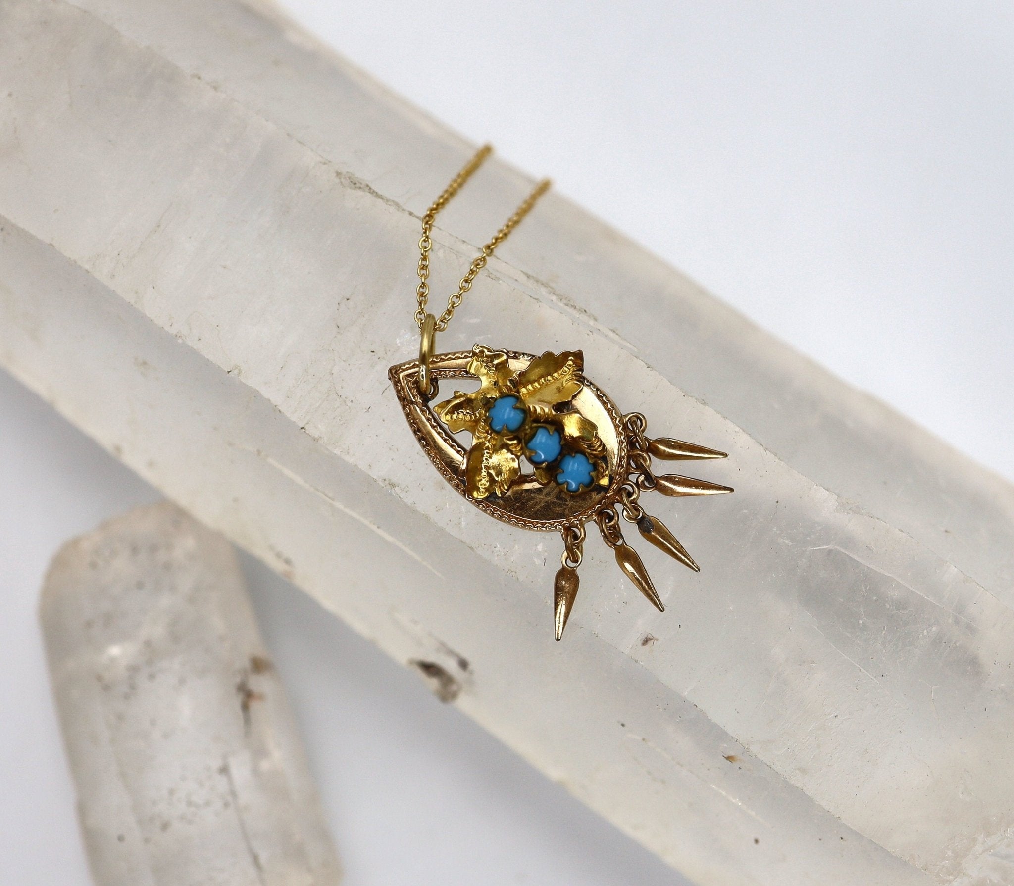 Gold-Filled Etruscan Revival Turquoise Pendant - Petra Star
