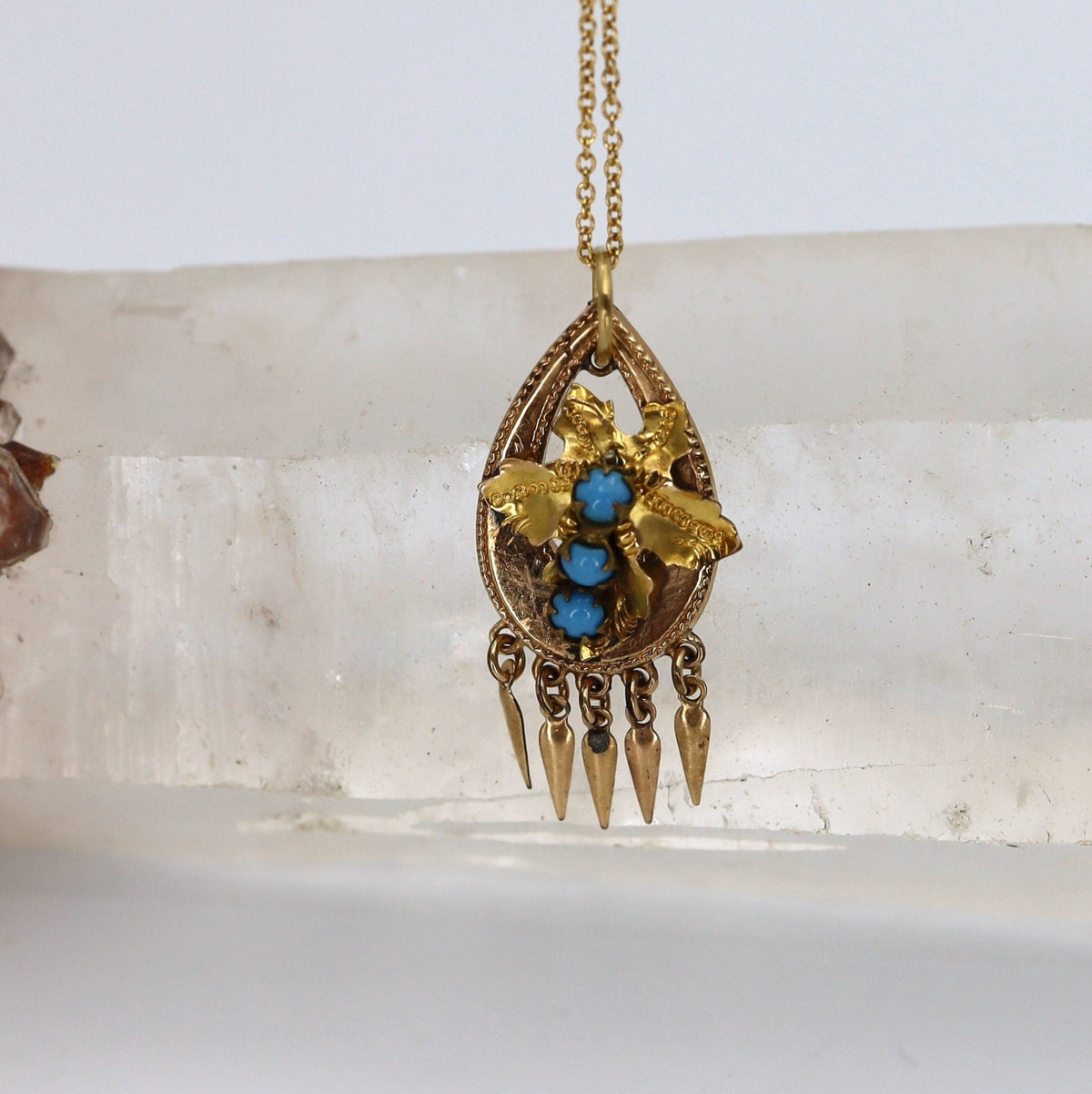 Gold-Filled Etruscan Revival Turquoise Pendant - Petra Star