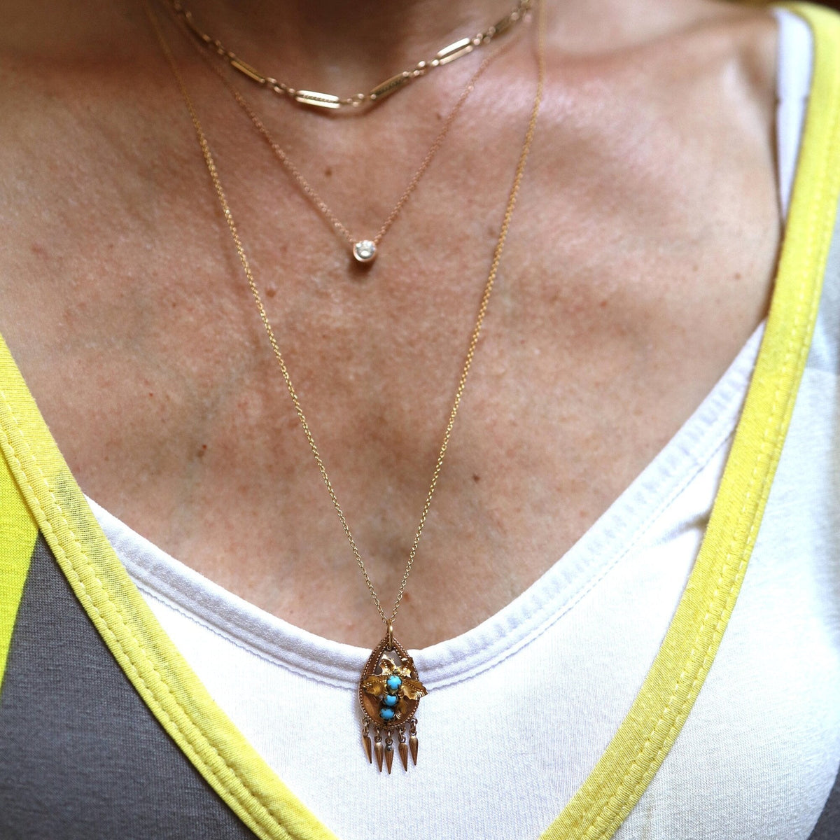 Gold-Filled Etruscan Revival Turquoise Pendant - Petra Star