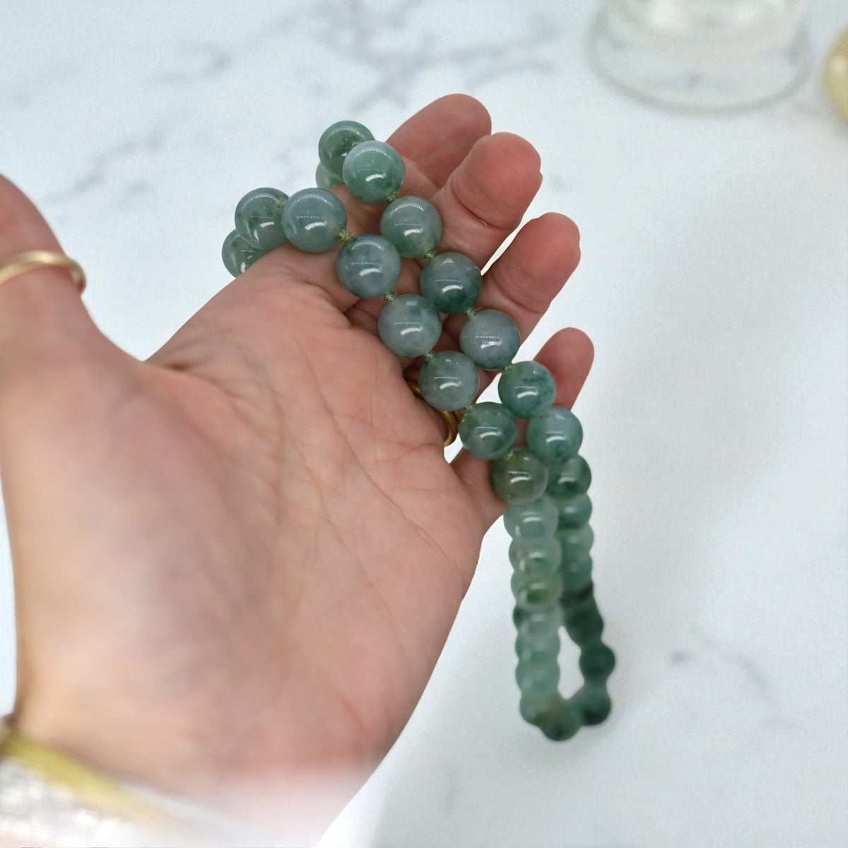 Gump’s of San Francisco 1960s Jade Bead Necklace in 14k Gold – 24", 13mm Beads - Petra Star