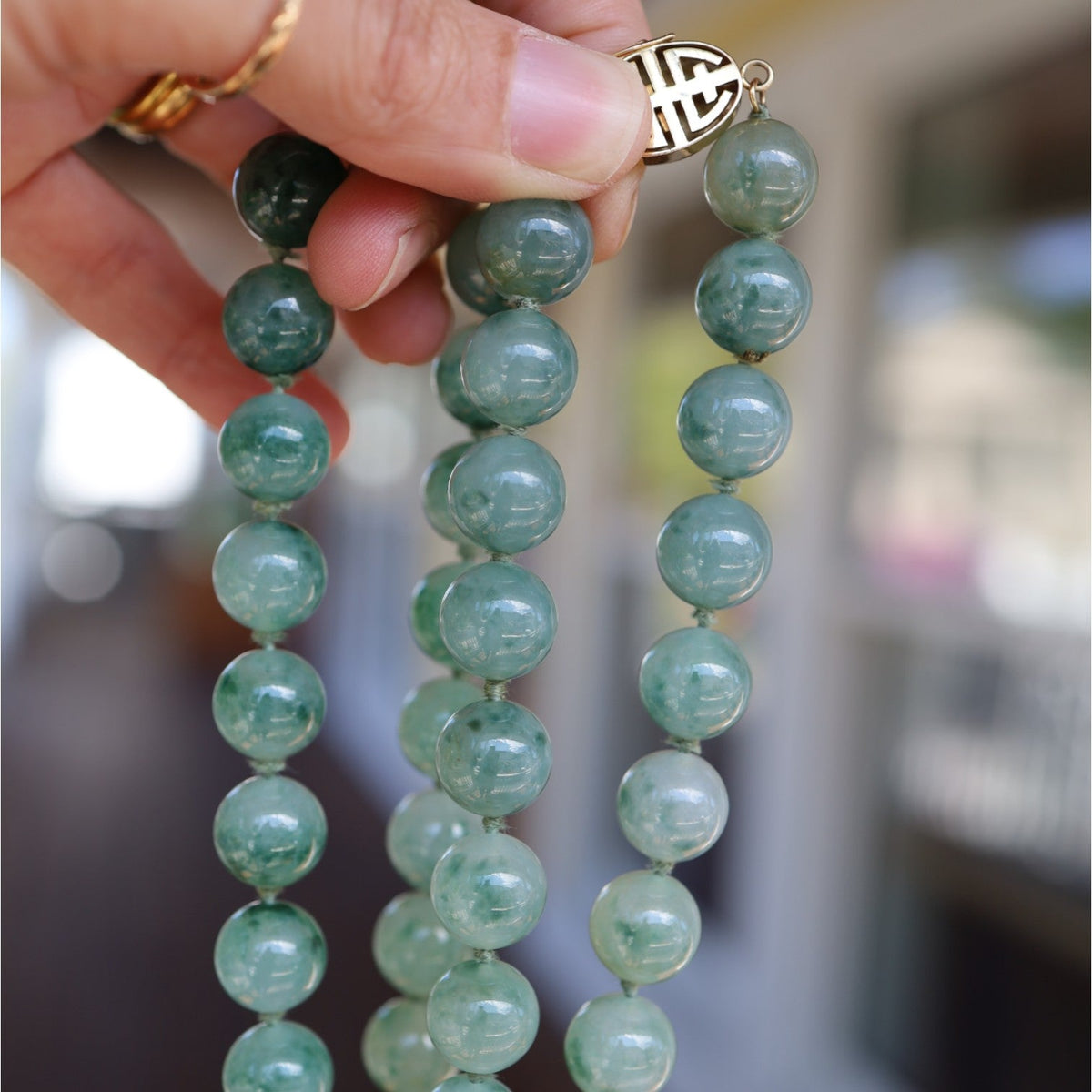 Gump’s of San Francisco 1960s Jade Bead Necklace in 14k Gold – 24", 13mm Beads - Petra Star