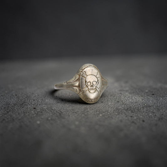 Antique Memento Mori Skull & Crossbones Signet Ring | Hand Engraved Sterling Silver | Victorian–Edwardian Era | Petra Star - Petra Star
