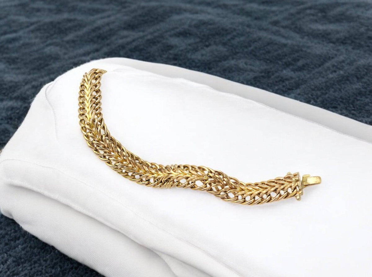 Heavy Weaved 14k Gold Bracelet 10.4 mm Wide 20.7 Grams - Petra Star