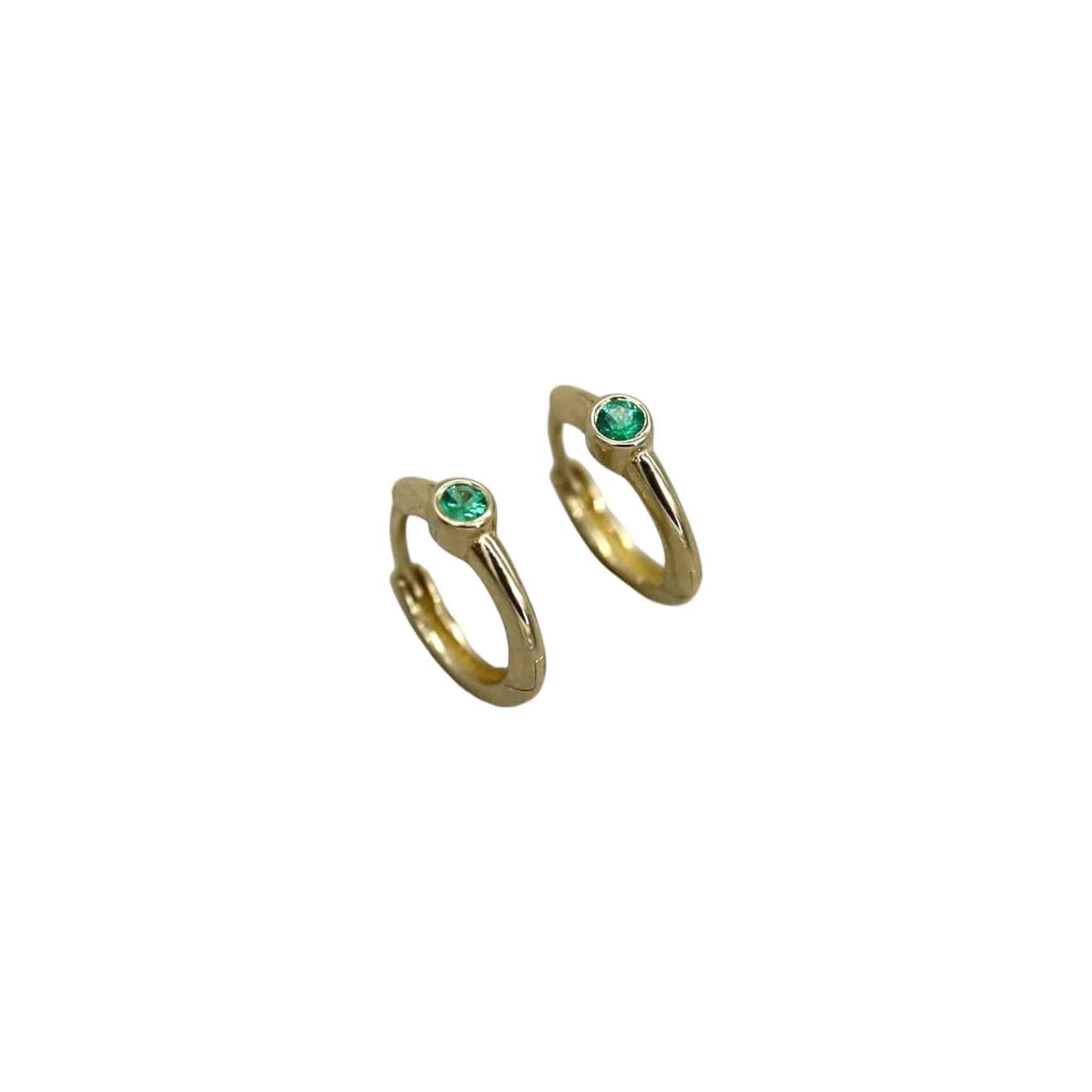 Huggie Hoops with Emerald in 14k Gold - Petra Star