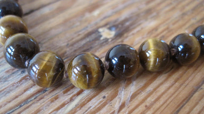 Vintage Tigers Eye 9MM Bead Necklace 17.5" Gold Filled Clasp - JL1038