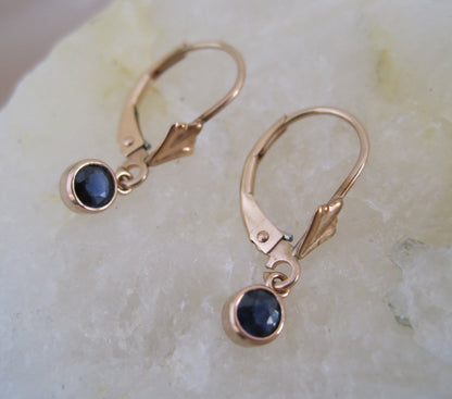 Sapphire Earrings in 14k Rose Leverback Drops - JL1063