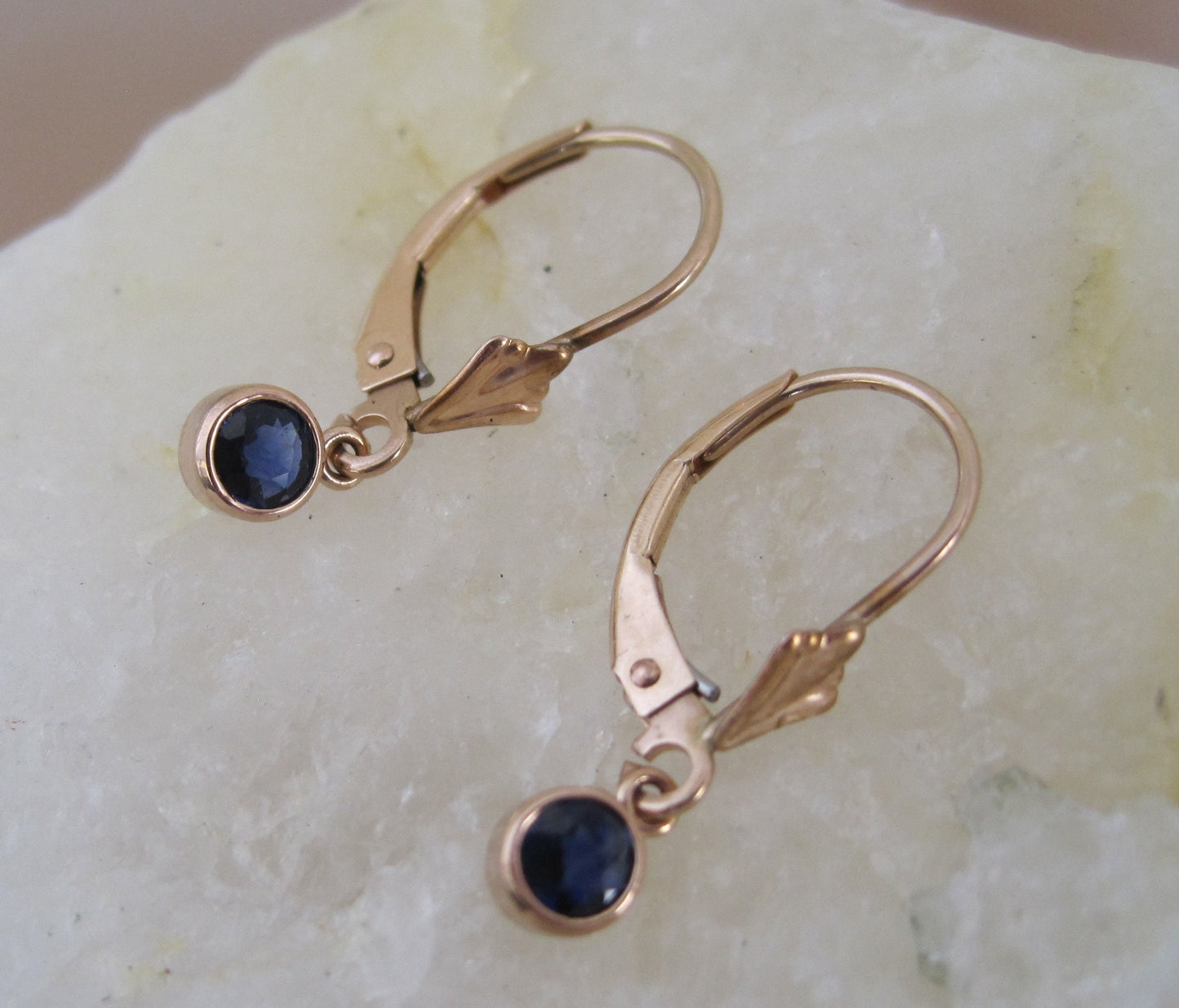 Sapphire Earrings in 14k Rose Leverback Drops - JL1063