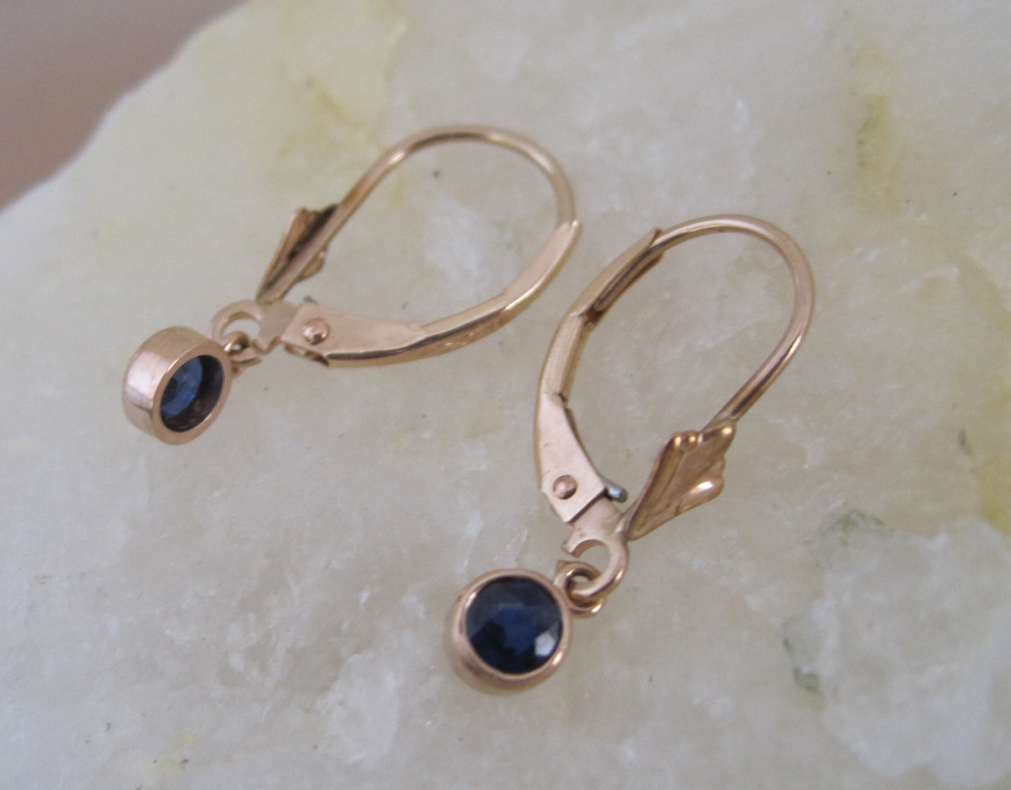 Sapphire Earrings in 14k Rose Leverback Drops - JL1063