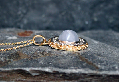 Cabochon Sapphire Diamond Halo Pendant in 14k Gold - DK329