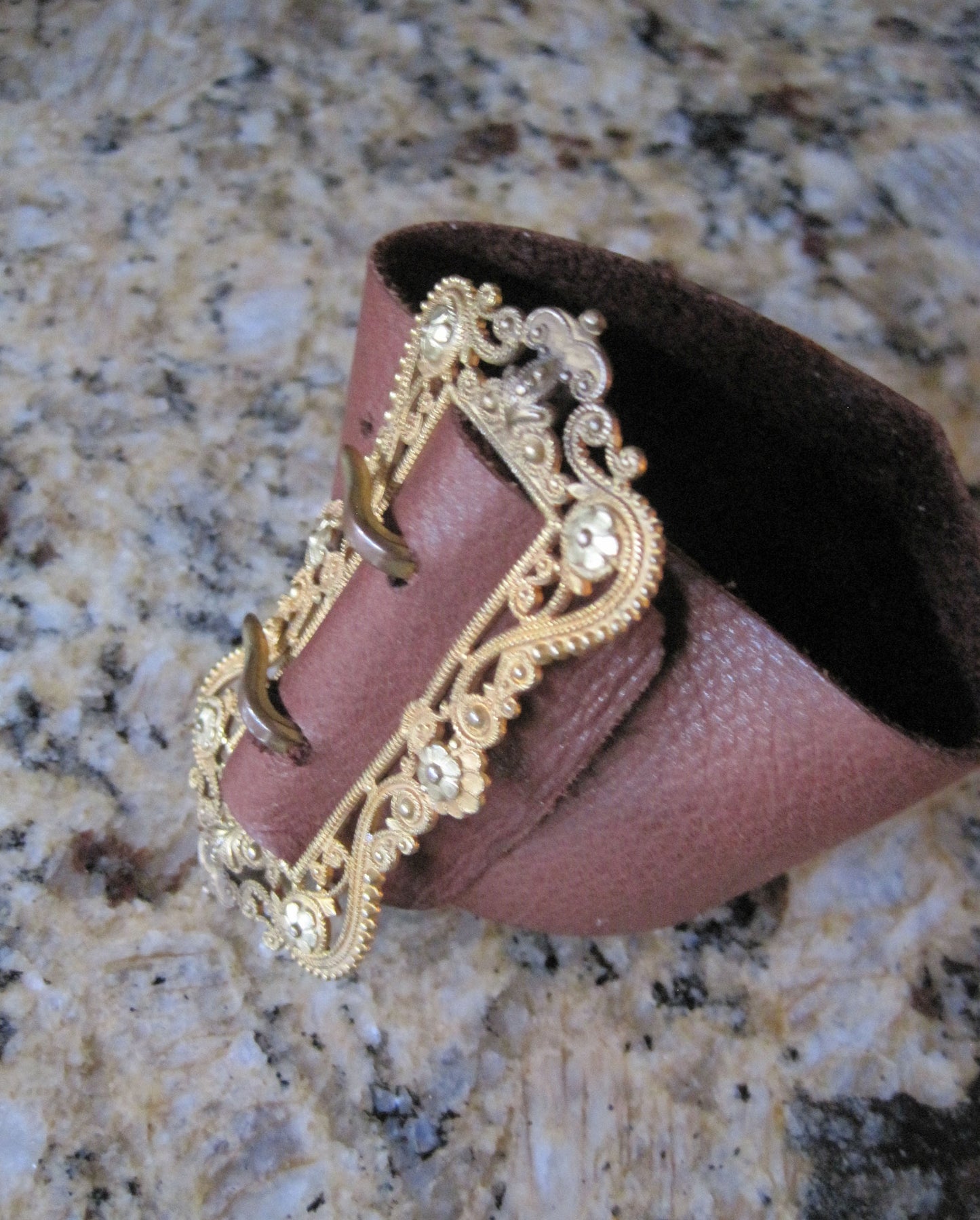 Victorian Buckle Bracelet Gold Plated Large Buckle Bracelet Leather Cuff Bracelet - JL542