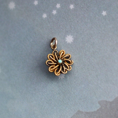 Victorian Turquoise Gold Pendant 10k Yellow Gold- DK386