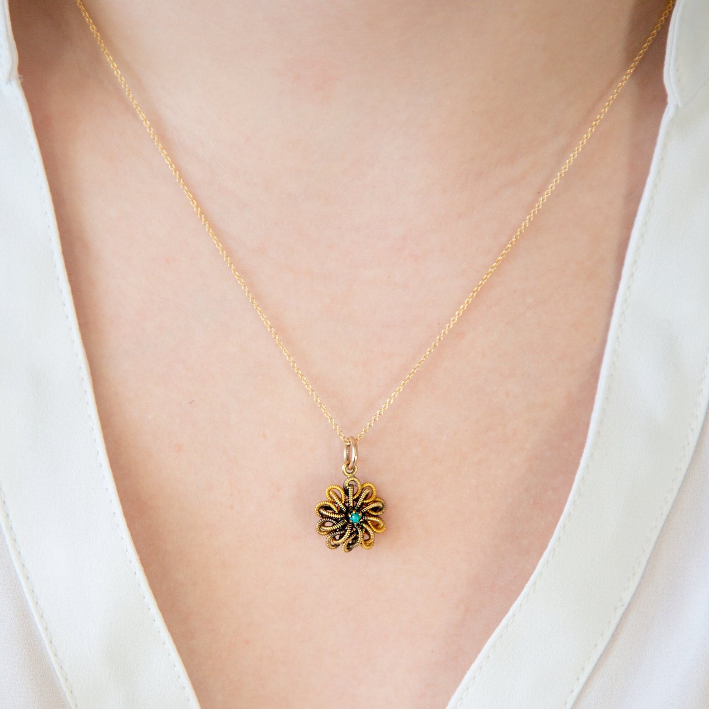 Victorian Turquoise Gold Pendant 10k Yellow Gold- DK386