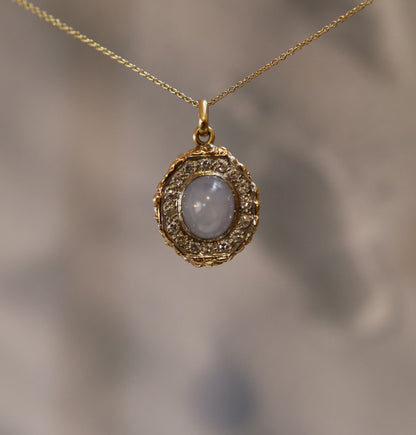 Cabochon Sapphire Diamond Halo Pendant in 14k Gold - DK329