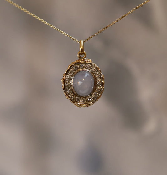 Star Sapphire and Diamond Halo Pendant - Petra Star