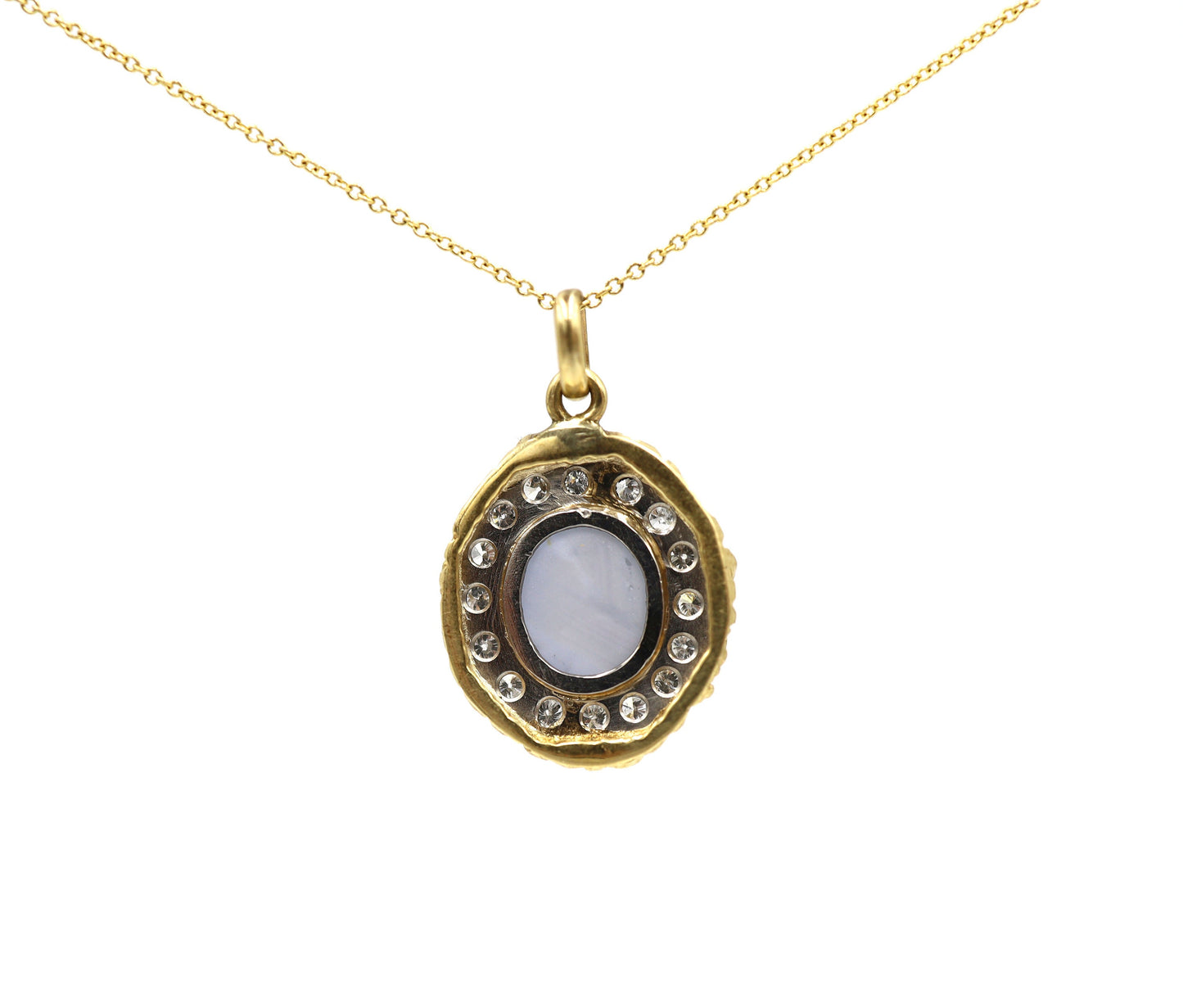 Cabochon Sapphire Diamond Halo Pendant in 14k Gold - DK329