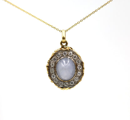 Cabochon Sapphire Diamond Halo Pendant in 14k Gold - DK329