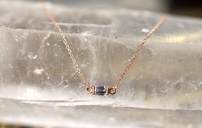 Recycled Baguette Diamond Necklace in 14k Rose Gold Minimalist Style - JL1378