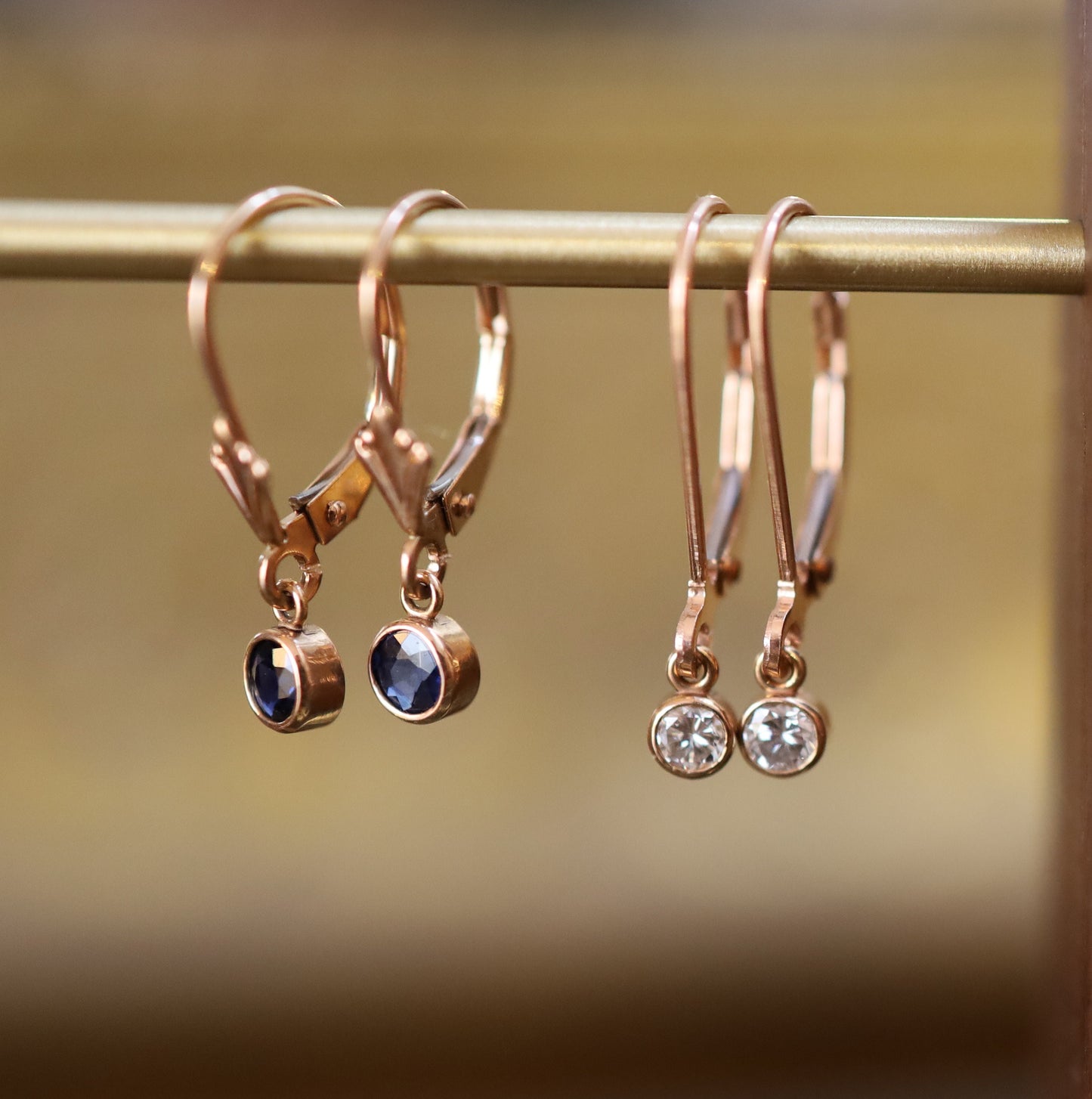 Sapphire Earrings in 14k Rose Leverback Drops - JL1063