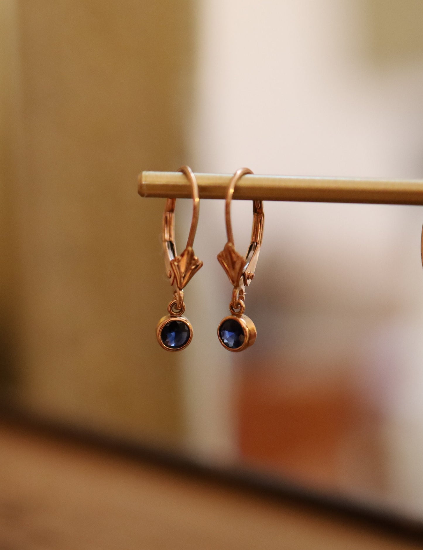 Sapphire Earrings in 14k Rose Leverback Drops - JL1063