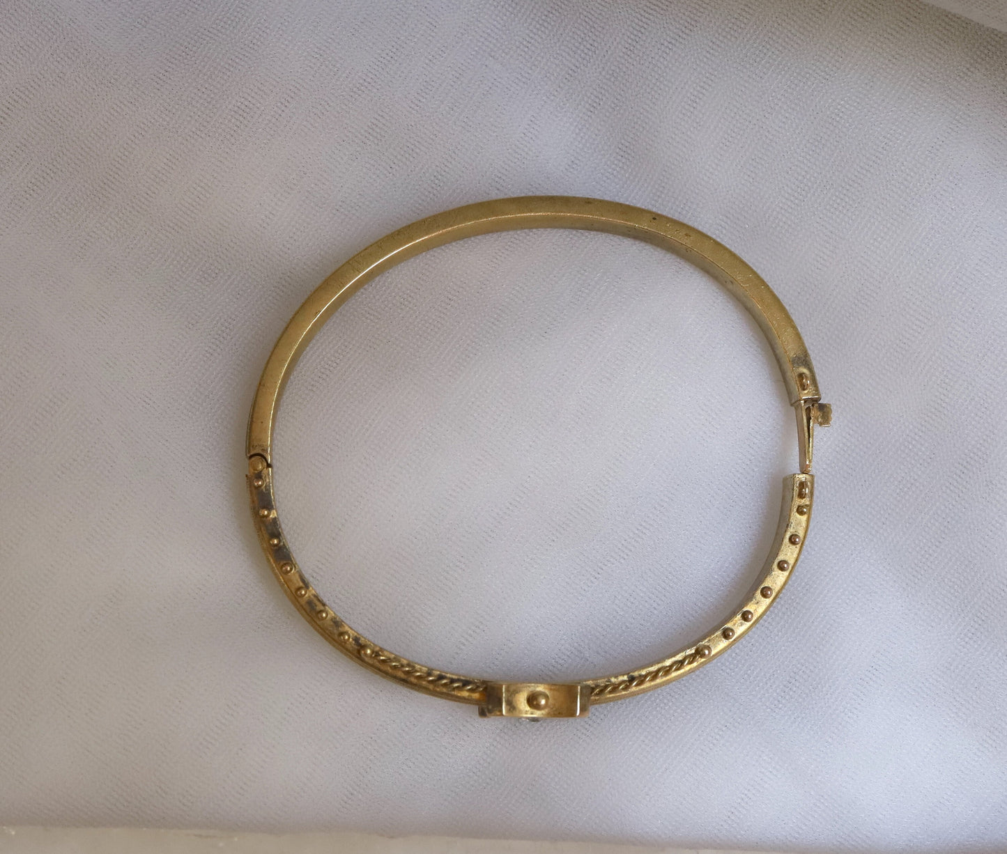 Victorian 15k Yellow Gold Diamond Bangle Etruscan Revival Bracelet - JL1538