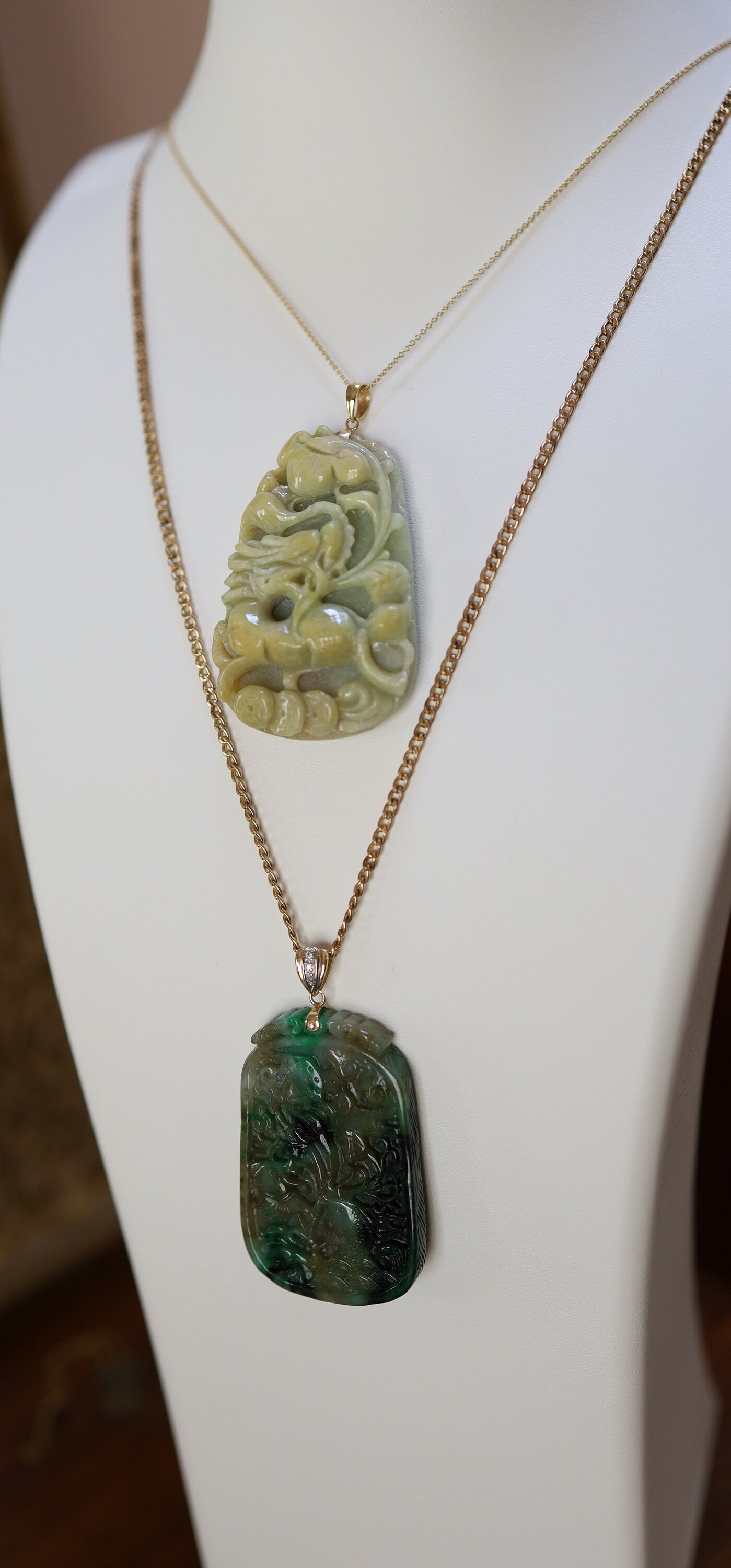 Large Carved Dragon Jade Pendant with 14k Yellow Gold Bail - JL1018