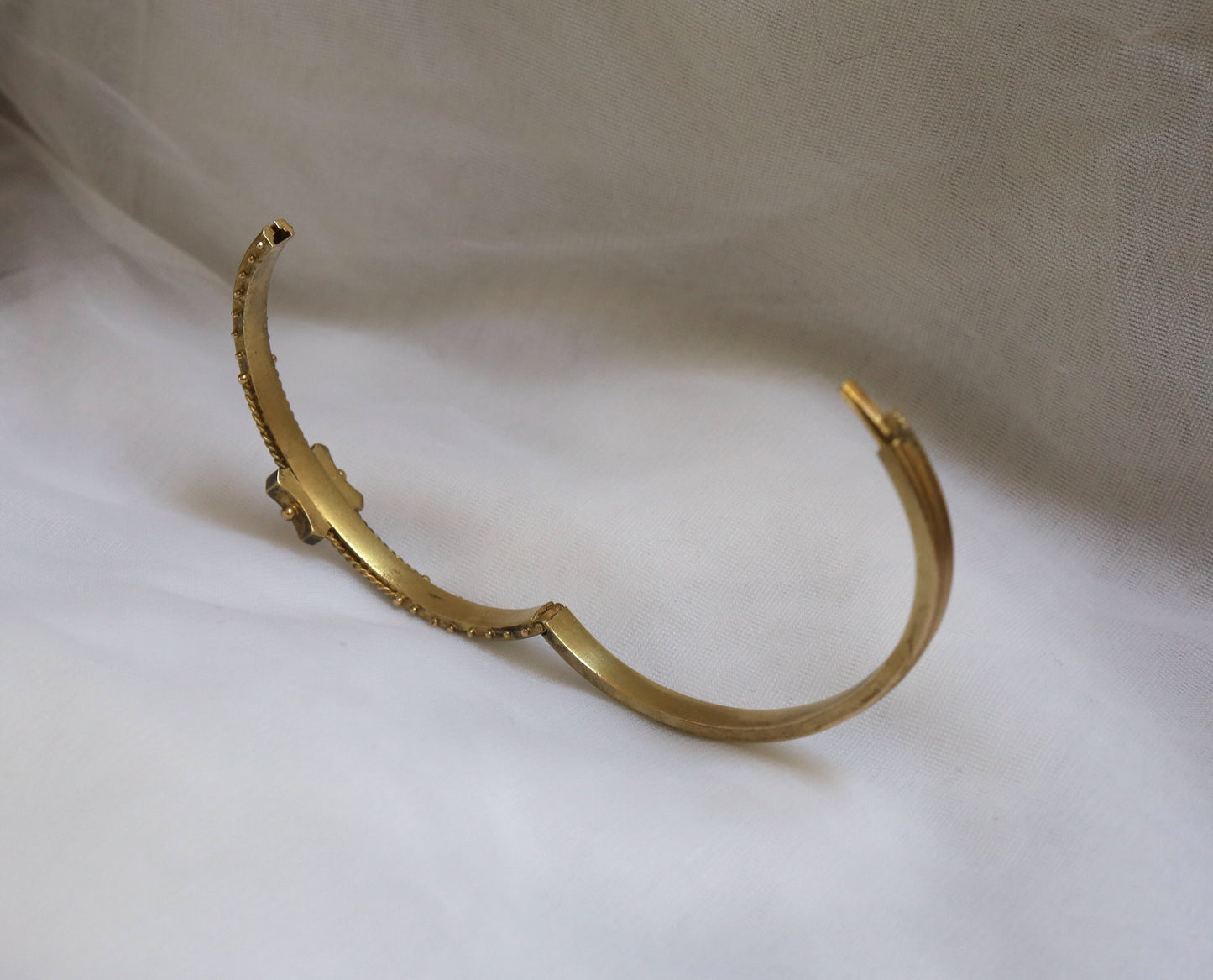 Victorian 15k Yellow Gold Diamond Bangle Etruscan Revival Bracelet - JL1538