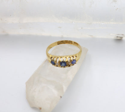 Victorian Sapphire and Diamond Band 18k Yellow Gold / Diamond & Sapphire Belcher Ring