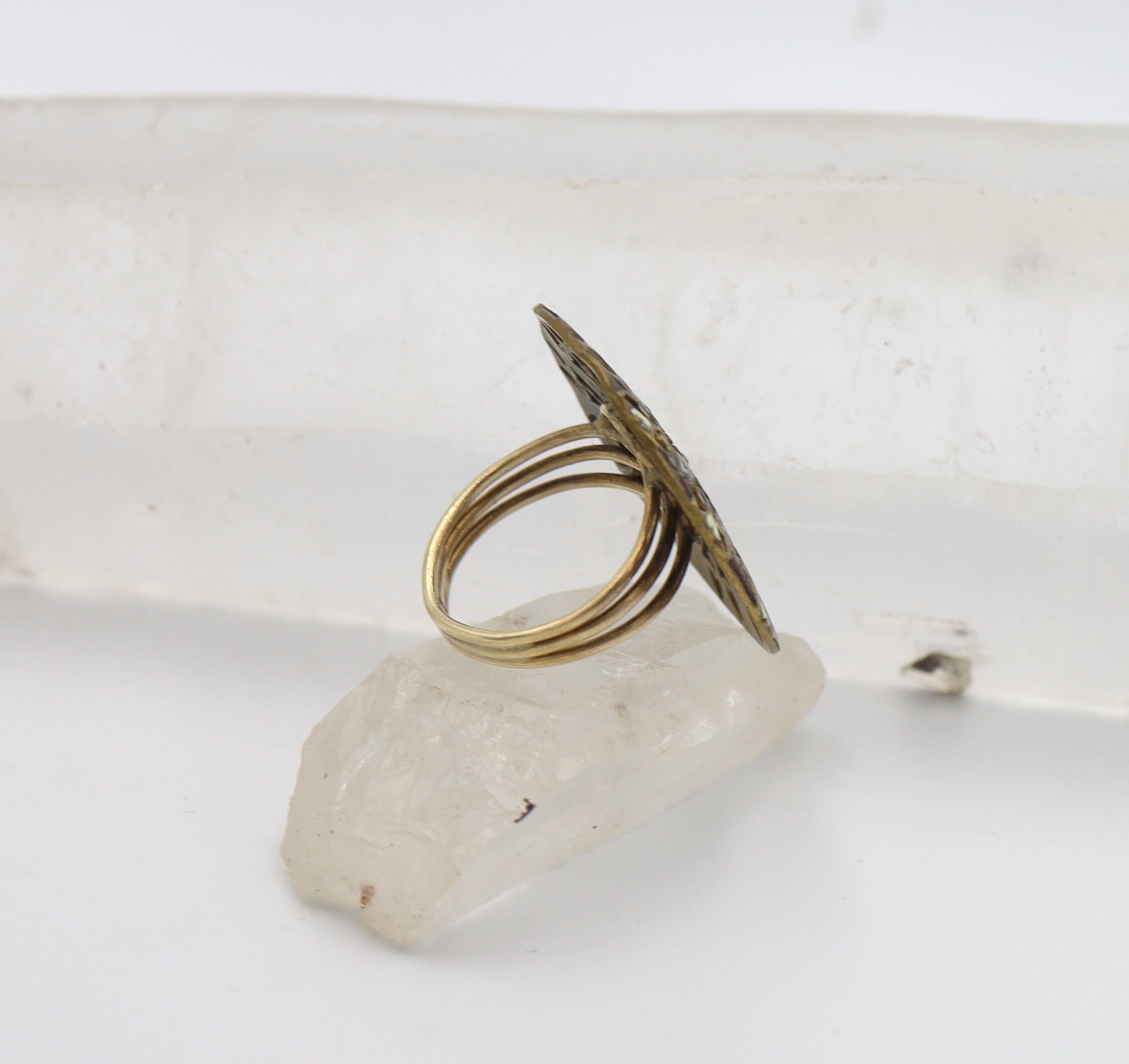 Vintage Enamel Ring with 14k Yellow Gold Band and Base Metal Top- JL1332 - Petra Star