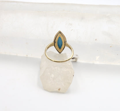 Victorian Turquoise and Pearl Navette Ring in 14k Yellow Gold - JL877