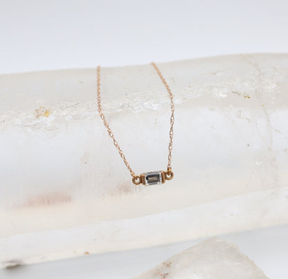 Recycled Baguette Diamond Necklace in 14k Rose Gold Minimalist Style - JL1378