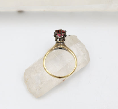 Garnet Spiral Solitaire Ring in 14k Yellow Gold & Silver / Space Age Ring / World's Fair Ring -DK317