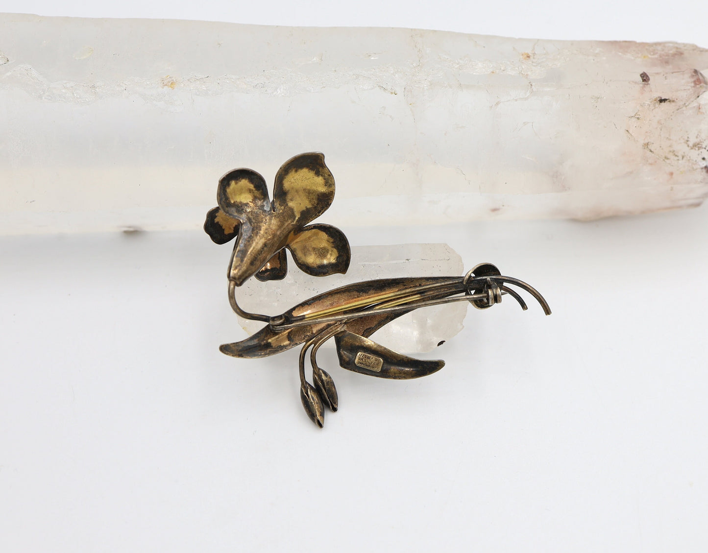 Antique Flower Brooch Iris Gold Over Silver - JL788