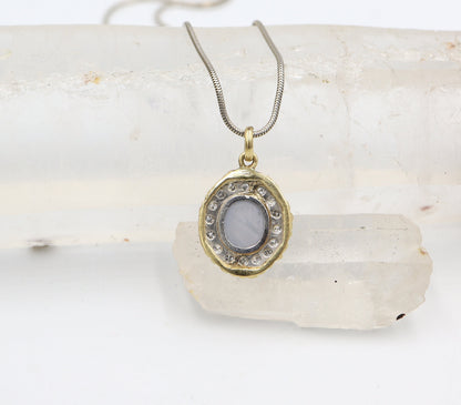 Cabochon Sapphire Diamond Halo Pendant in 14k Gold - DK329