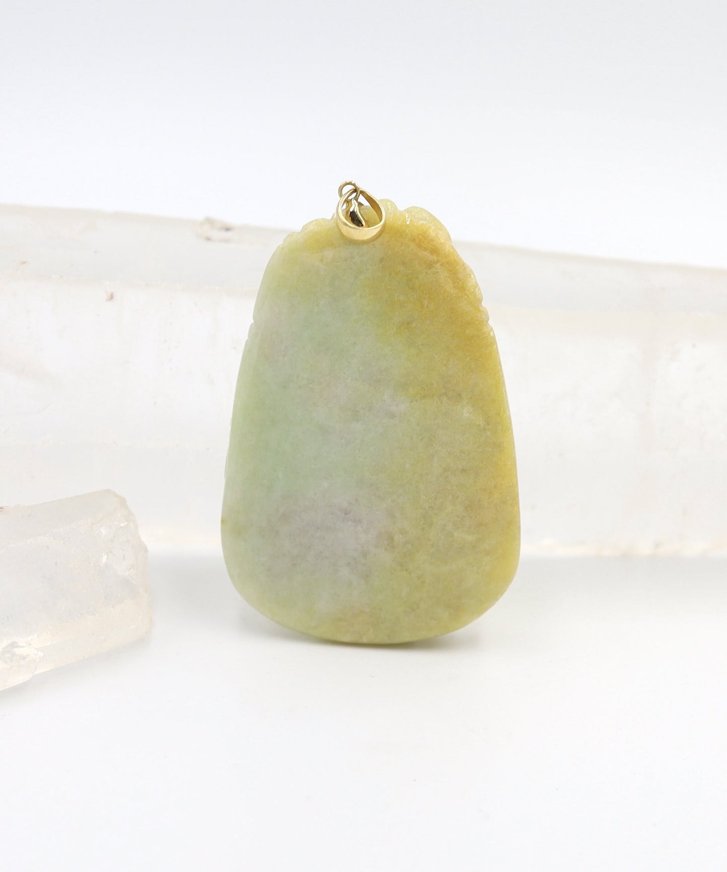 Large Carved Dragon Jade Pendant with 14k Yellow Gold Bail - JL1018